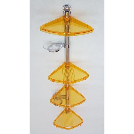Corner shelf, aluminum tube, 4 shelves, soap dish, glass, orange color