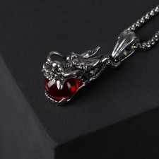 Pompeii-Pompeiy pendant Dragon, red color in black silver, 70 cm