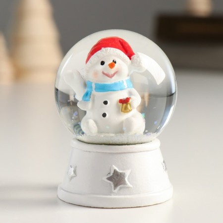 Souvenir Polystone Water Ball "Snowman in a red cap, with a gift" D = 4.5 cm 6x4.5x4.5 cm 48386-1