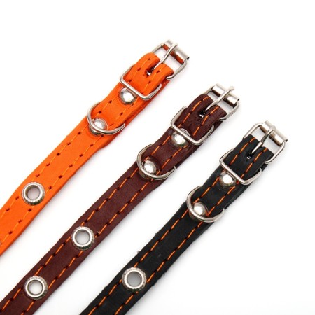 Single-layer leather collar with corrugated eyelets, 35x1.2 cm, Osh 10-28 cm, dimensionless, mix of flowers-7