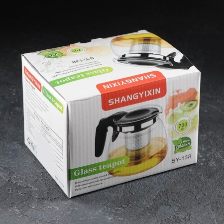 Glass teapot "Julian", 700 ml, with metal sieve, color mix-3
