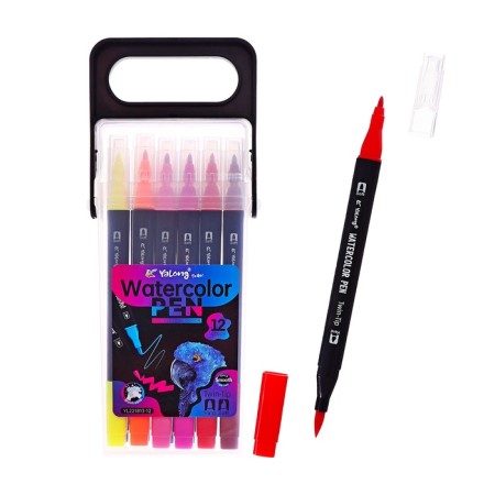 Set of markers 12 colors, bilateral, black case in a plastic pencil case