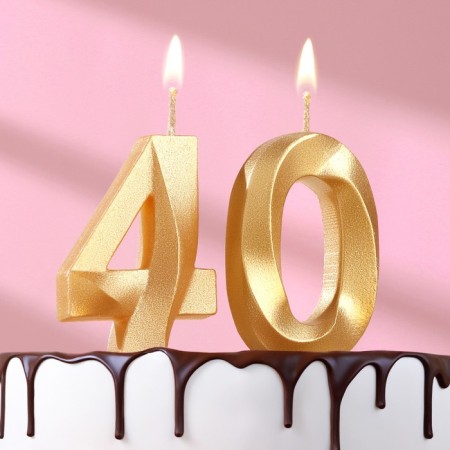 Candle in the cake jubilee "line" (set 2 in 1), number 40, gold metallic, 6.5 cm