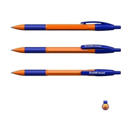 A set of ballpoints automatic, 8 pieces, Erichkrause R-301 Orange Matic & Grip, rubber emphasis, node 0.7 mm, color blue blue blue-1