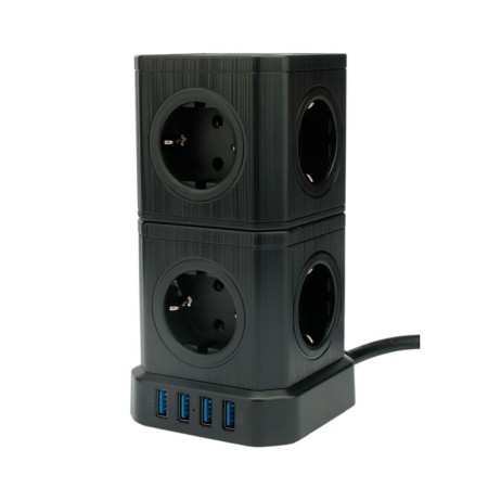 Network filter Cablexpert Twr-9-U4-B-2, 9R, 16A, 4xUSB, 3.1A, 2M, Ur. Protection 4+, black