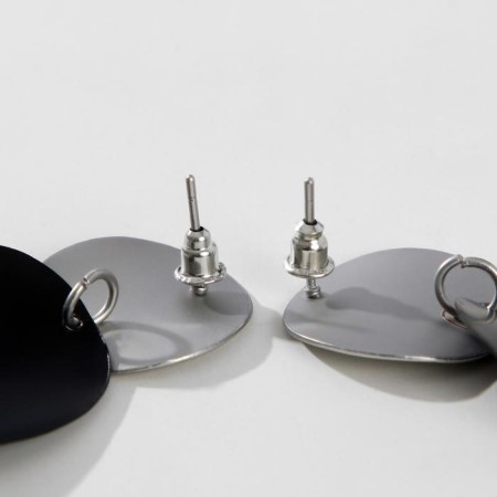 Earrings Metal "Trend" convex discs, black color in matte silver-2