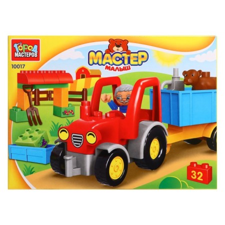 Designer "Tractor with a cart", large cubes, 32 details-1