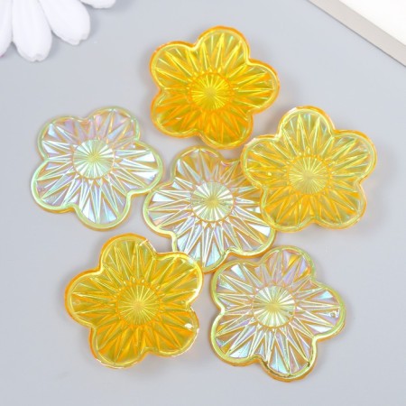 Decor for creativity Plastic "Flower" Holography Orange set 6 pcs 3.5x3.5 cm-2