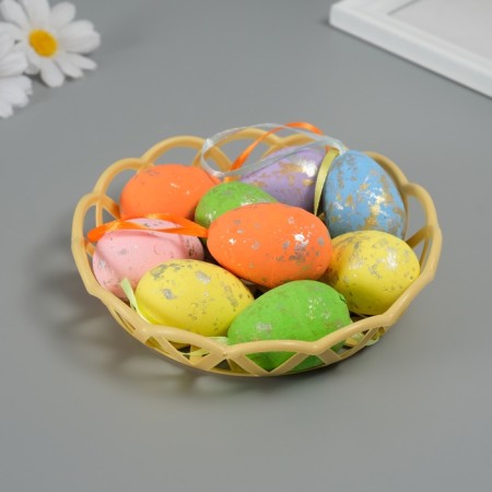 Easter decor "Egg with tape" set of 9 pcs an egg 4.5x3 cm, mix 3.7x14.5x14.5 cm-1