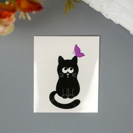 Tattoo on the body "Cat with a butterfly"