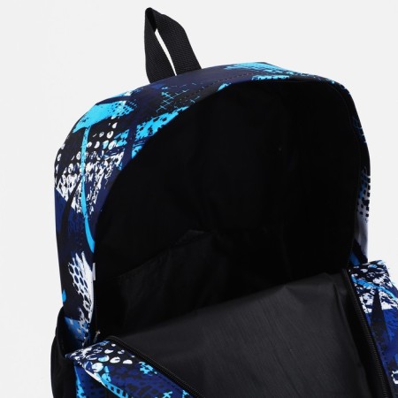 School backpack from textiles on lightning, external pocket, blue/blue color-5