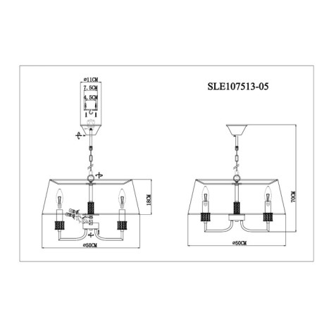 Suspended EVOLUCE lamp. Sle107513-05. Manila. 5x40 watts, E14, 50x50x70 cm, golden color-12