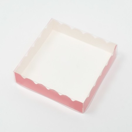 Box for cookies with PVC lid, pink, 12 x 12 x 3 cm
