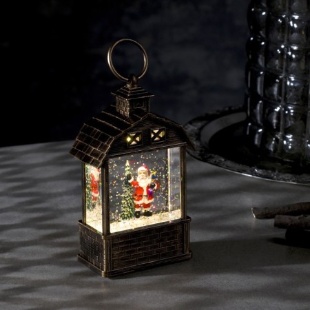 LED figure “Lantern with Santa Claus and Christmas tree” 7.5 × 14 × 4.2 cm, plastic, sparkles, batteries AG13x3, glow warm white