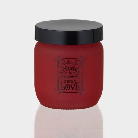 Glass Bank for bulk products "Love in the kitchen", 425 ml, red color