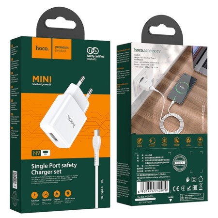 Network charger Hoco N9, USB - 2.1 A, Type -C 1 m cable, white-10