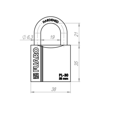 Castle of hinged Fuaro PL-3038, 38 mm, 3 English keys-2