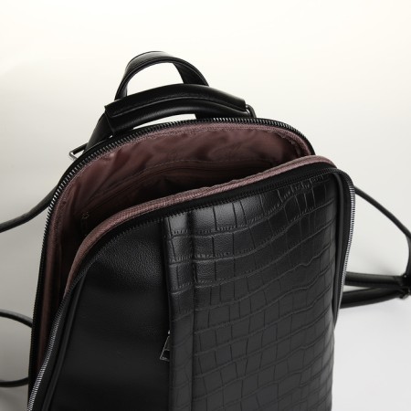 City backpack of artificial leather with lightning, black color-5