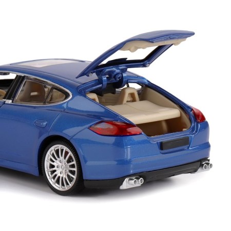 Metal machine Porsche Panamera S, 1: 24, doors, hood and trunk, light and sound effects, blue color open-6