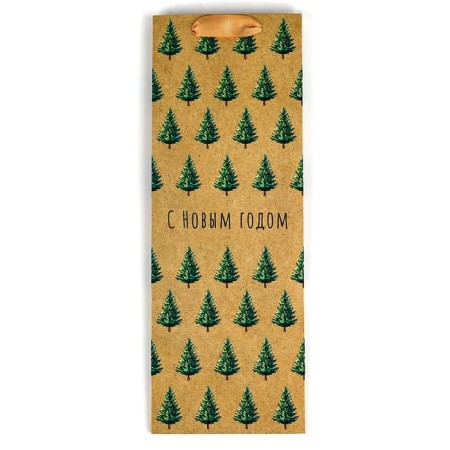 Package for the bottle "Happy New Year", Christmas trees, 13 x 36 x 10 cm, New Year-4