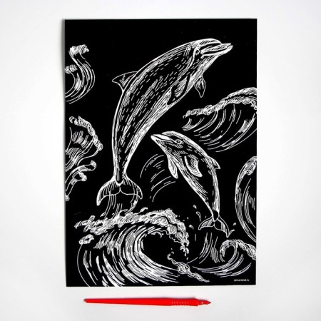 Engraving "dolphins" with a metallic effect "silver" A4-2