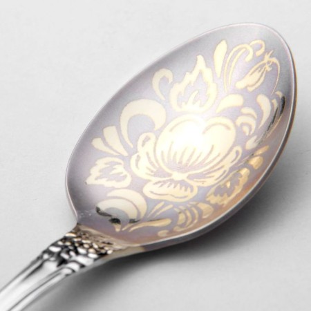 Teaspoon "Troika", h = 14 cm, thickness 1.5 mm, artistic painting on nitride-titano coating, silver handle color-2