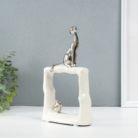 Souvenir Ceramics "Cats Mouse. Square" White with silver 5.2x13.5x23 cm-2