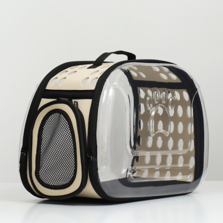 Bag - Animal carrying, folding, transparent, 42 x 32 x 28 cm, beige-2