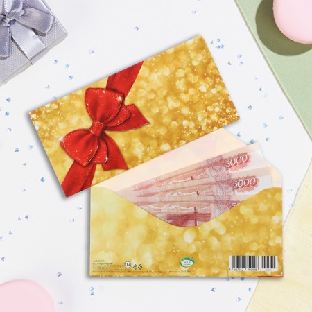 Money envelope "Universal" red bow in gold, 16.5 x 8.5 cm