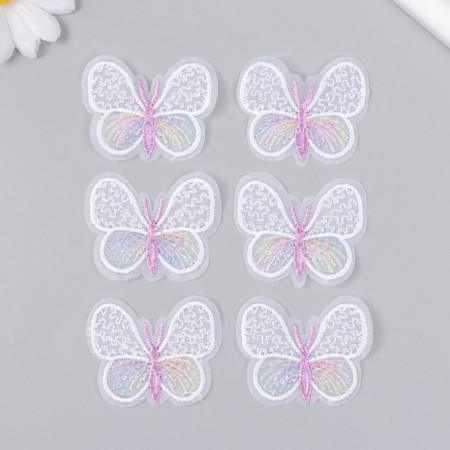 Decor for creativity Textile Embroidery "Lilac-white butterfly" 4.5x4 cm-2