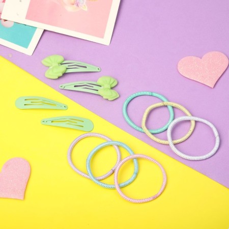 Hair Set "Olivia" (6 rubber bands, 4 invisibility 4.5 cm) Green bow-1