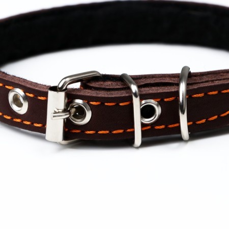 Leather collar on synthetic winterizer, Hedgehog 36 x 1.5 cm, Osh 20-30 cm, brown-2
