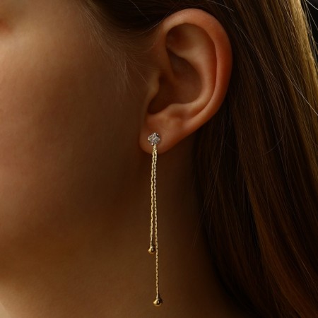 Hanging earrings with the rhinestones "celebrity" threads with beads, white color in gold, 12.5 cm-3