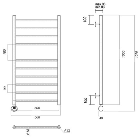 Domoterm electric heated towel rail "Medea" P10, 500x1000 mm, left, gold-2