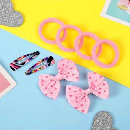 Hair set "Chris" (4 elastic bands, 2 clamps, 2 invisibility) peas, pink-1