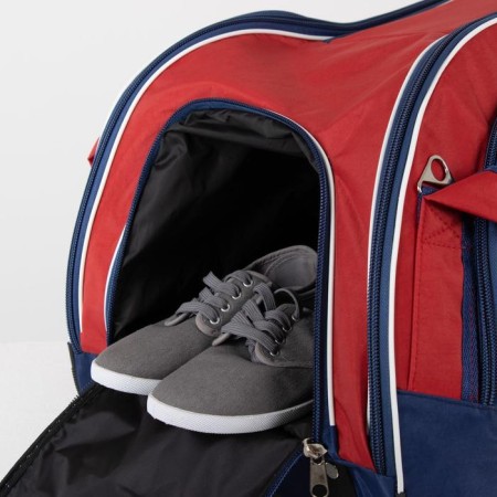 Road bag on wheels, a lightning department, shoes, 3 outer pockets, a long belt, red/blue color-4