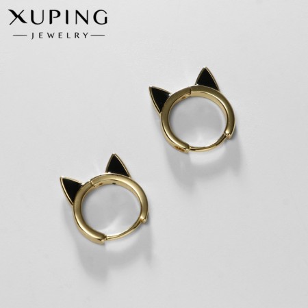 Cooping earrings Xuping cat, black color in gold, d = 1.6 cm