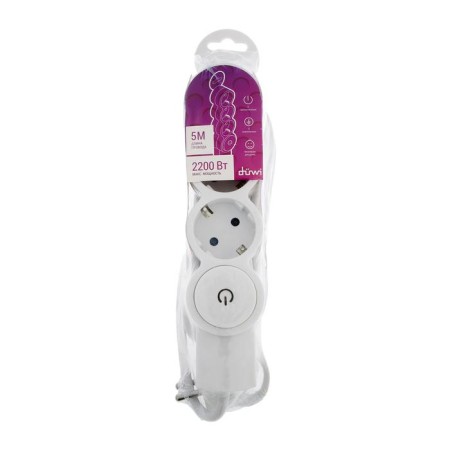 Duwi extension cord, 3 sockets, 5 m, 10 A, 2200 W, PVS 3x0.75 mm2, with salary, with a switch, white-3