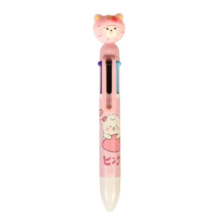 Ballpoint pen 6-color "Bear", 0.5 mm, pink housing