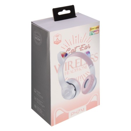 P47M headphones, wireless, full -size, BT, Microsd, microphone, AUX, with ears, white-12