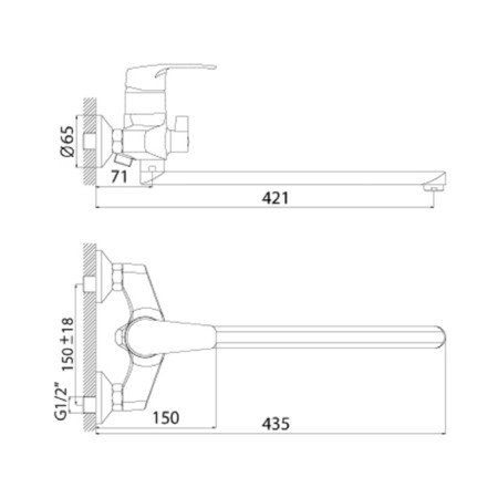 Rossinka T40-32 bathtub mixer, with a flat surge 350 mm, chrome-1