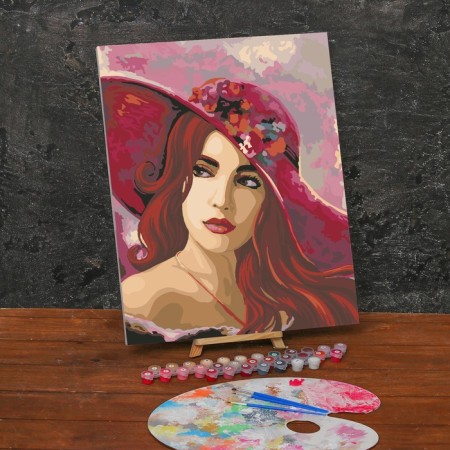 Picture on numbers on canvas with a subframe "Girl in a hat", 40 x 50 cm-1