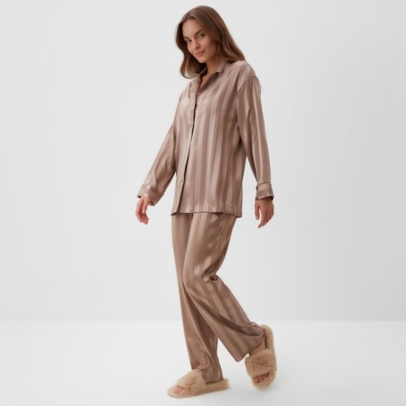 Female pajamas (shirt, trousers) kaftan "strip", coffee, size 52-54-2
