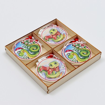 New Year! Set of suspensions in a wooden gift package, 12 pcs.