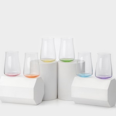 Set of glass glasses Rainbow Fresh, 400 ml, decor, 6 pieces
