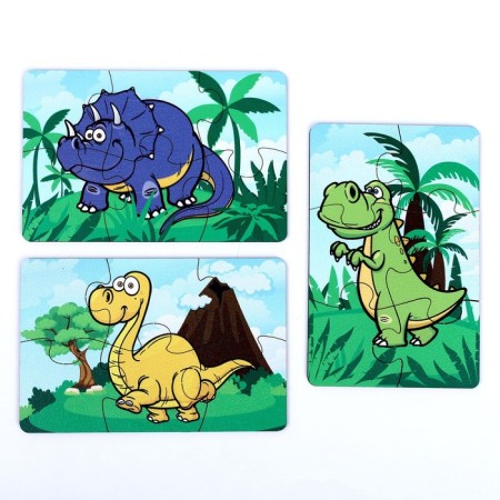 Set of puzzles "Dinosaurs", 3 puzzles, 6 parts-1