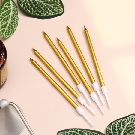 Candles in the cake of cocktail "Shain", 6 pcs, 10 cm, gold metallic