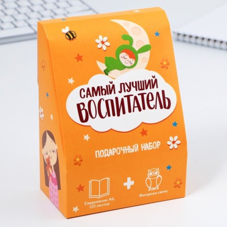 Set: A6 diary, 120 sheets and curly candle "The best educator"-1