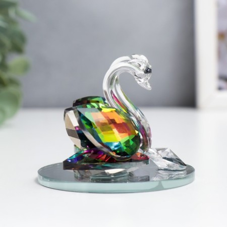 Suvenir glass "Swans with diamond" Green holography 6.5x5x5 cm-1
