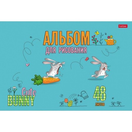 Album for drawing A4, 48 sheets, on a paper clip, "cute bunny", covered cardboard, block 100 g/m², mix-2